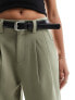 Stradivarius tailored trouser with belt in khaki 34 - фото #9