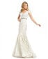 Фото #1 товара Women's Embellished Feather Cap Sleeve Illusion Neck Trumpet Gown