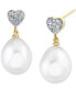 ფოტო #2 პროდუქტის Cultured Freshwater Pearl (9mm) & Diamond (1/10 ct. t.w.) Heart Cluster Drop Earrings in 14k Gold