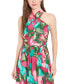 Фото #3 товара Women's Floral-Print Wrap-Neck Tie-Front Halter Maxi Dress