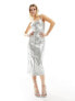 Фото #1 товара Bershka faux leather zip front midi dress in metallic silver