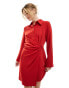 Mango tie waist midi dress in red