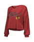 ფოტო #2 პროდუქტის Women's Threads Connor Bedard Red Distressed Chicago Blackhawks Off-Shoulder Name and Number Long Sleeve Cropped V-Neck T-shirt