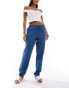 JDY chambray straight leg trousers in blue