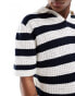 Фото #3 товара Selected Homme revere collar crochet polo in navy stripe