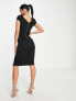 Closet London Petite puff shoulder pencil dress with bodice detail in black