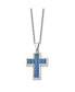 Blue Carbon Fiber Inlay Cross Pendant Cable Chain Necklace