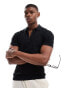 River Island muscle fit half zip polo in black