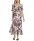 Фото #1 товара Petite Floral-Print Ruffled Cold-Shoulder Maxi Dress