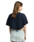 Women's Cotton Oversized Cropped Tartan Graphic T-Shirt Dark Night Navy, XS - фото #2