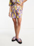 Noisy May beach shorts co-ord in purple 70s floral