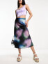 Monki midi skirt in purple multi blurred abstract print