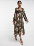 Фото #4 товара ASOS DESIGN pleated blouson sleeve midi dress with belt detail in floral print