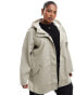 Vero Moda Curve coated rain jacket with hood in stone