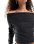 Weekday Lolo off shoulder knitted jumper in black melange Schwarz meliert, XS - EU 34 - фото #3