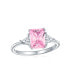 ფოტო #1 პროდუქტის Bridal Wedding 3CT Color CZ Pink Square Cubic Zirconia Square Solitaire Brilliant Princess Cut Trillion Side Stones Engagement Ring Sterling Silver