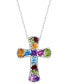 ფოტო #4 პროდუქტის EFFY® Multi-Gemstone Cross 18" Pendant Necklace (9-3/4 ct. t.w.) in Sterling Silver