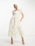 Collective the Label puff sleeve organza tea dress in ivory floral