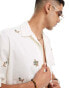 Selected Homme revere collar shirt with all over applique flowers in cream