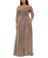 Фото #1 товара Plus Size Draped Off-The-Shoulder Metallic Gown