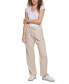 Women's Crepe Gauze Relaxed Straight-Leg Drawstring-Waist Pants