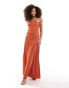 ASOS DESIGN satin bandeau maxi dress with corset detailing in rust Красный, 34 - фото #1