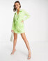 Фото #8 товара Style Cheat knot front shirt mini dress in lime green