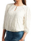 Фото #3 товара Juniors' Flocked-Jacquard Puff-Sleeve Keyhole Top