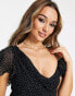 Фото #4 товара ASOS DESIGN cowl neck midi slip dress with corsage detail strap in black spot