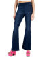 ფოტო #1 პროდუქტის Women's Pull-On Frayed-Hem Flare-Leg Denim Jeans
