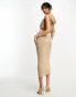 ASOS DESIGN one shoulder draped hood midi dress in mocha brown