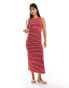 Pieces sleeveless jersey midaxi dress in red stripe