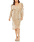 ფოტო #2 პროდუქტის Plus Size Long Sleeve Deep V Draped Shimmer Dress