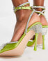 Public Desire Midnight bow heel shoes in olive satin