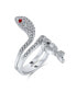 Spiral Wrap Serpent Snake Fashion Statement Ring For Women Red Eye Cubic Zirconia Pave CZ Rhodium Plated Brass