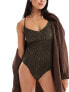 Фото #1 товара Monki mix and match tie back swimsuit in brown snake print