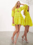 Фото #1 товара ASOS EDITION broderie twist front mini dress with puff sleeve in yellow