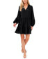 Women's Long Sleeve V-Neck Ruffled Clip-Dot Dress Черный, M - фото #1