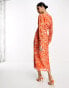 Фото #4 товара Pretty Lavish long sleeve tie midaxi dress in orange zebra