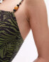 Topshop swimsuit with bead detail in khaki animal print