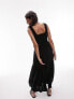 Topshop shirred pinny midi dress in black