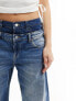 Фото #3 товара Bershka turn down waistband wide leg jeans in indigo wash