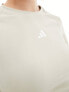 Adidas Training Hyperglam long sleeve crop top in beige putty grey/white, M - фото #5