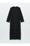 Dik Yaka Düz Uzun Kollu Kadın Elbise