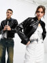 Фото #2 товара COLLUSION Unisex motocross style faux leather biker jacket in black