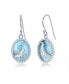 Sterling Silver Larimar w/ Center Whale and CZ Outline Oval Earrings