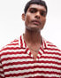 Topman short sleeve stripe crochet holiday shirt in red