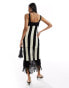 Фото #2 товара & Other Stories knitted midi dress with crochet tassel hem detail in black and white stripes