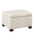 Detour Strap 29.75" Square Storage Ottoman in Cream Faux Leather Upholstery and Wood