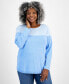 ფოტო #1 პროდუქტის Plus Size Cotton Color-Blocked Curved-Hem Sweater, Created for Macy's